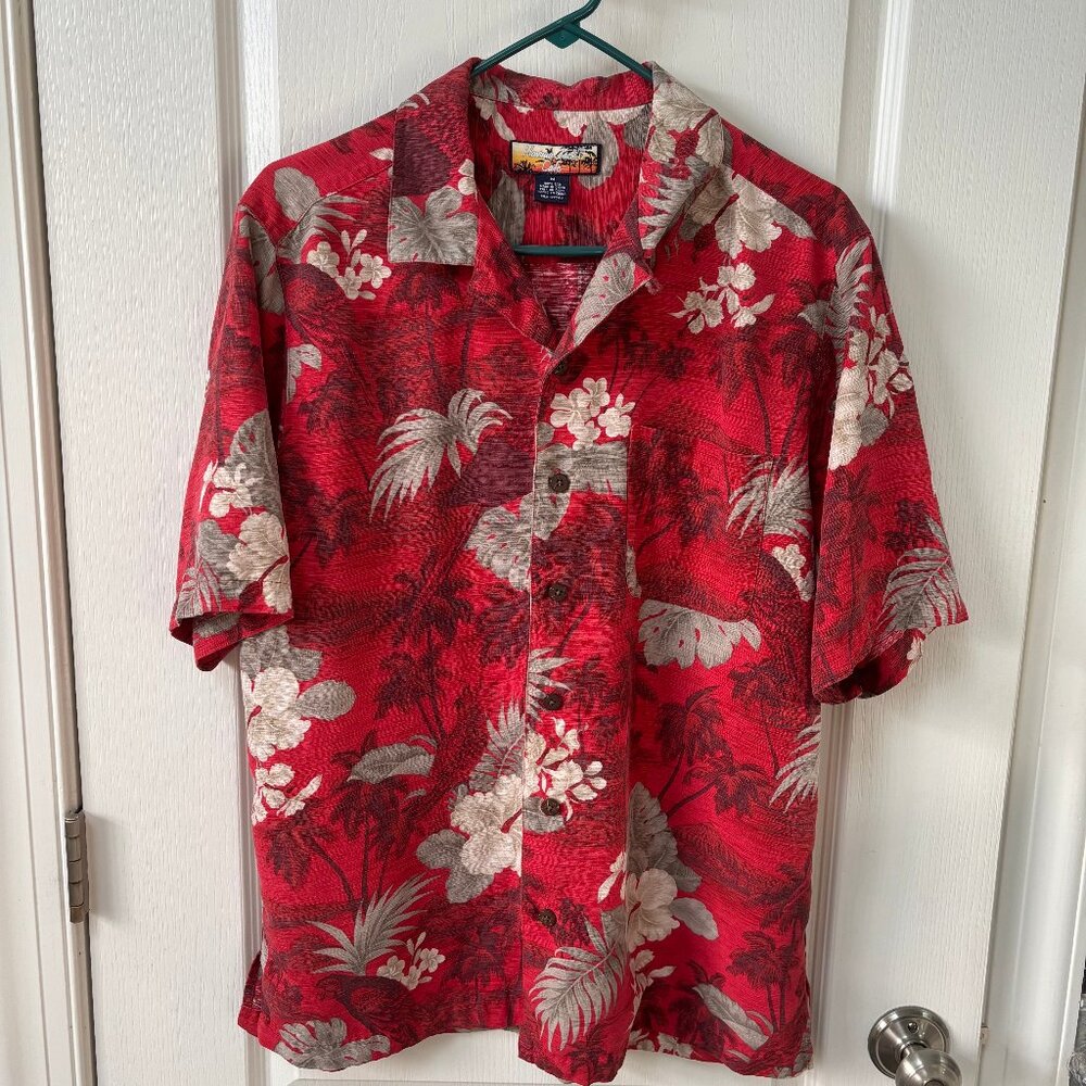 Havana Jacks Cafe Mens Short Sl Button Down Floral Hawaiian 100% Silk Size M